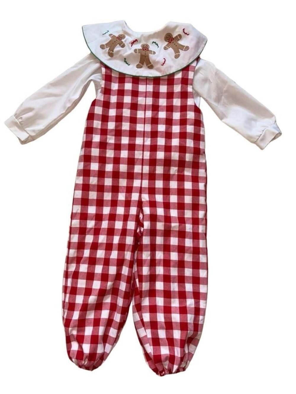 Ashton Connor Gingerbread Man Overalls Size 4T Red Gingham Christmas